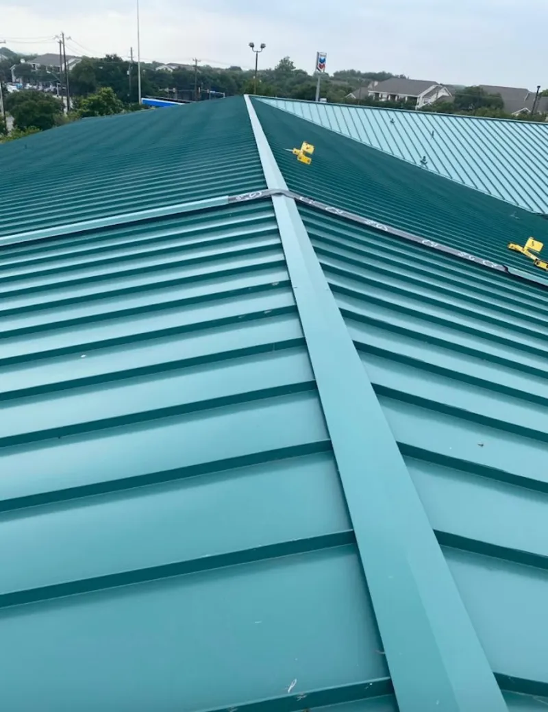 Green commercial metal roof ridge and valley for Metal Roof Repair in Bolingbrook